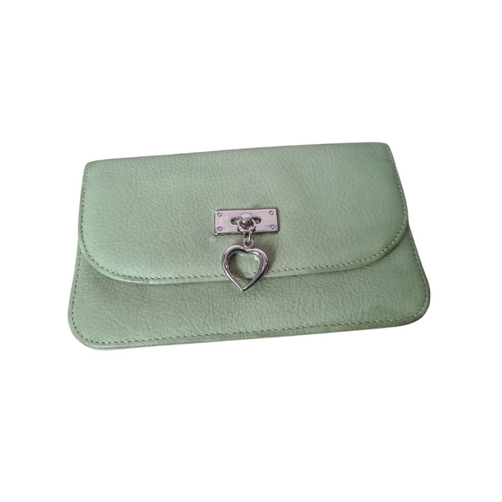 Green Pebble Leather Wallet with Silver Hardware